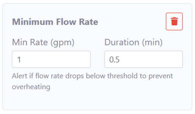 Example setting a low flow alert in the imbrr dashboard to detect an undersized pump.